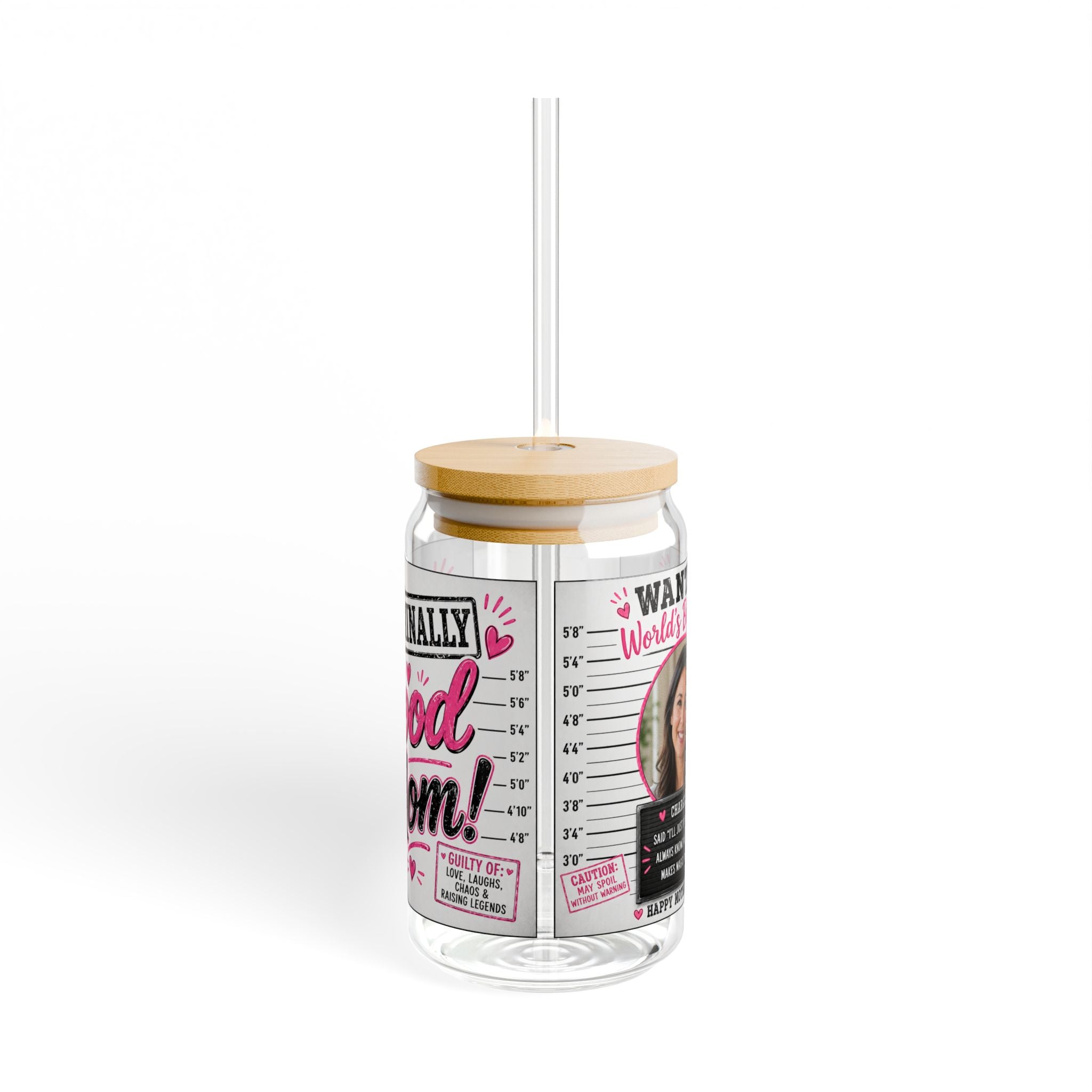 Personalized 16oz Sipper Glass — "World's Best Mom" Photo Gift (Includes Funny Mom Quotes)