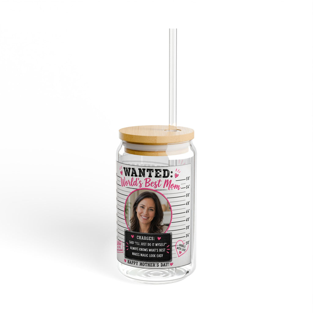 Personalized 16oz Sipper Glass — "World's Best Mom" Photo Gift (Includes Funny Mom Quotes)