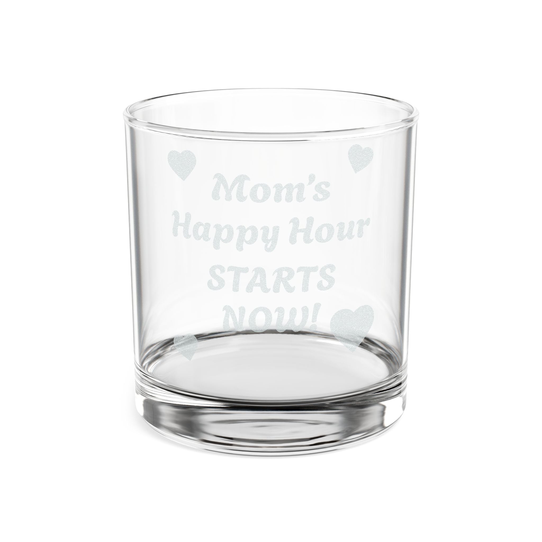 Engraved Whiskey Glass 10.5oz — “Mom’s Happy Hour Starts Now!”